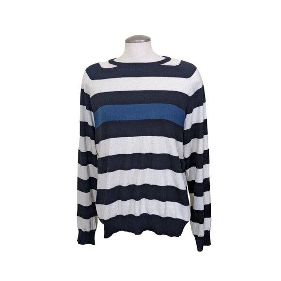 Club Monaco Cashmere Silk Cotton Sweater Mens Large Black Striped Long Sleeve - Picture 1 of 6